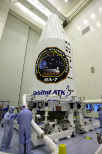 Prior to its move to Space Launch Complex 41, the Orbital ATK Cygnus pressurized cargo module was encapsulated in the United Launch Alliance Atlas V payload fairing inside the Payload Hazardous Servicing Facility. 