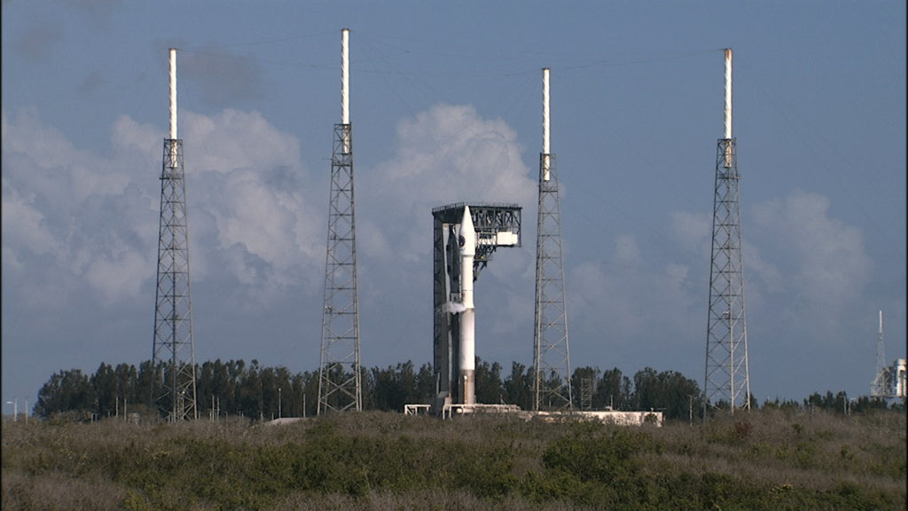 United Launch Alliance Atlas V rocket awaits launch from Space Launch Complex 41 on the Orbital ATK CRS-7 mission