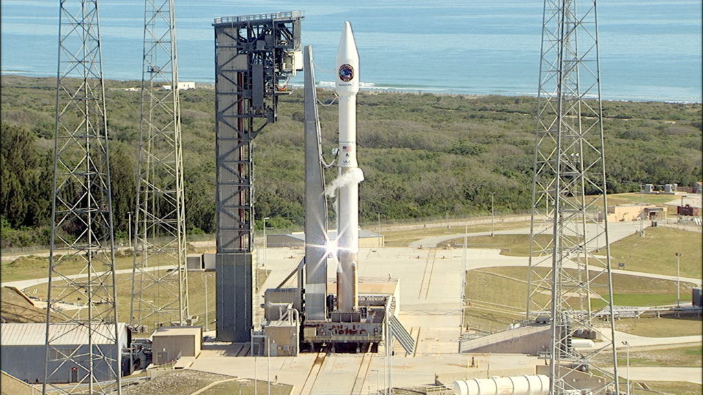 United Launch Alliance Atlas V rocket awaits launch from Space Launch Complex 41 on the Orbital ATK CRS-7 mission