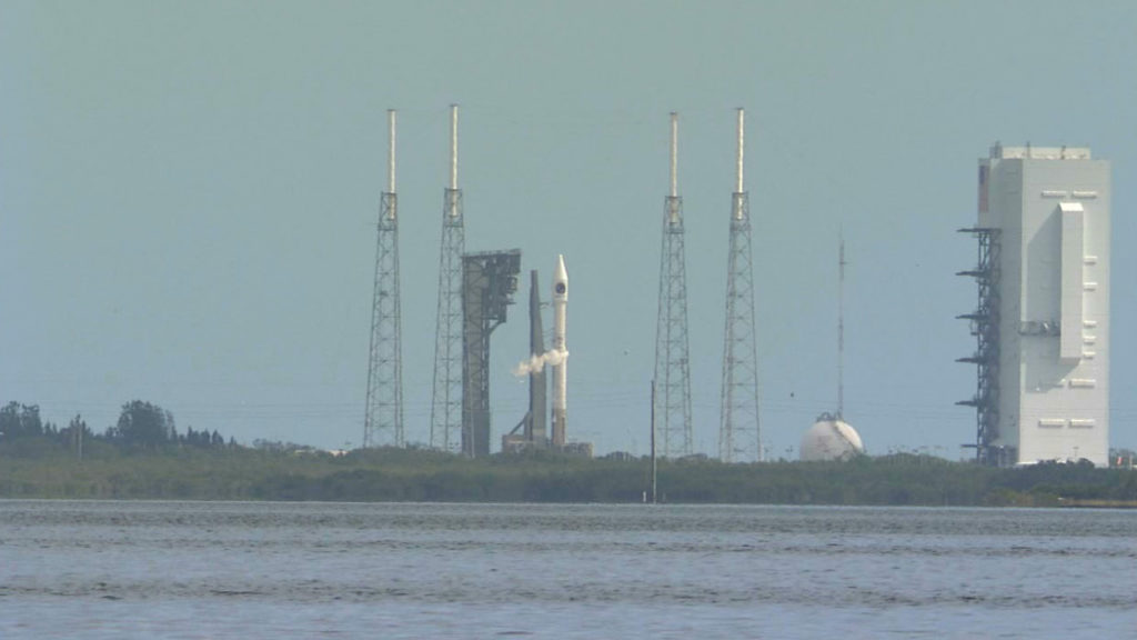 Atlas V rocket stands on Space Launch Complex 41 awaiting liftoff on Orbital ATK CRS-7