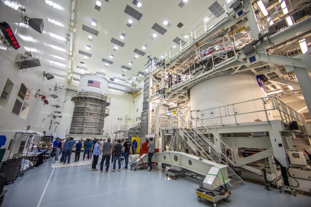 A view of the Interim Cryogenic Propulsion System in the Multi-Payload Processing Facility at NASA's Kennedy Space Center in Florida.