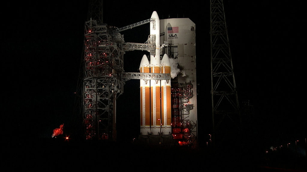 The Delta IV Heavy rocket is on Space Launch Complex 37 at Cape Canaveral Air Force Station in Florida.