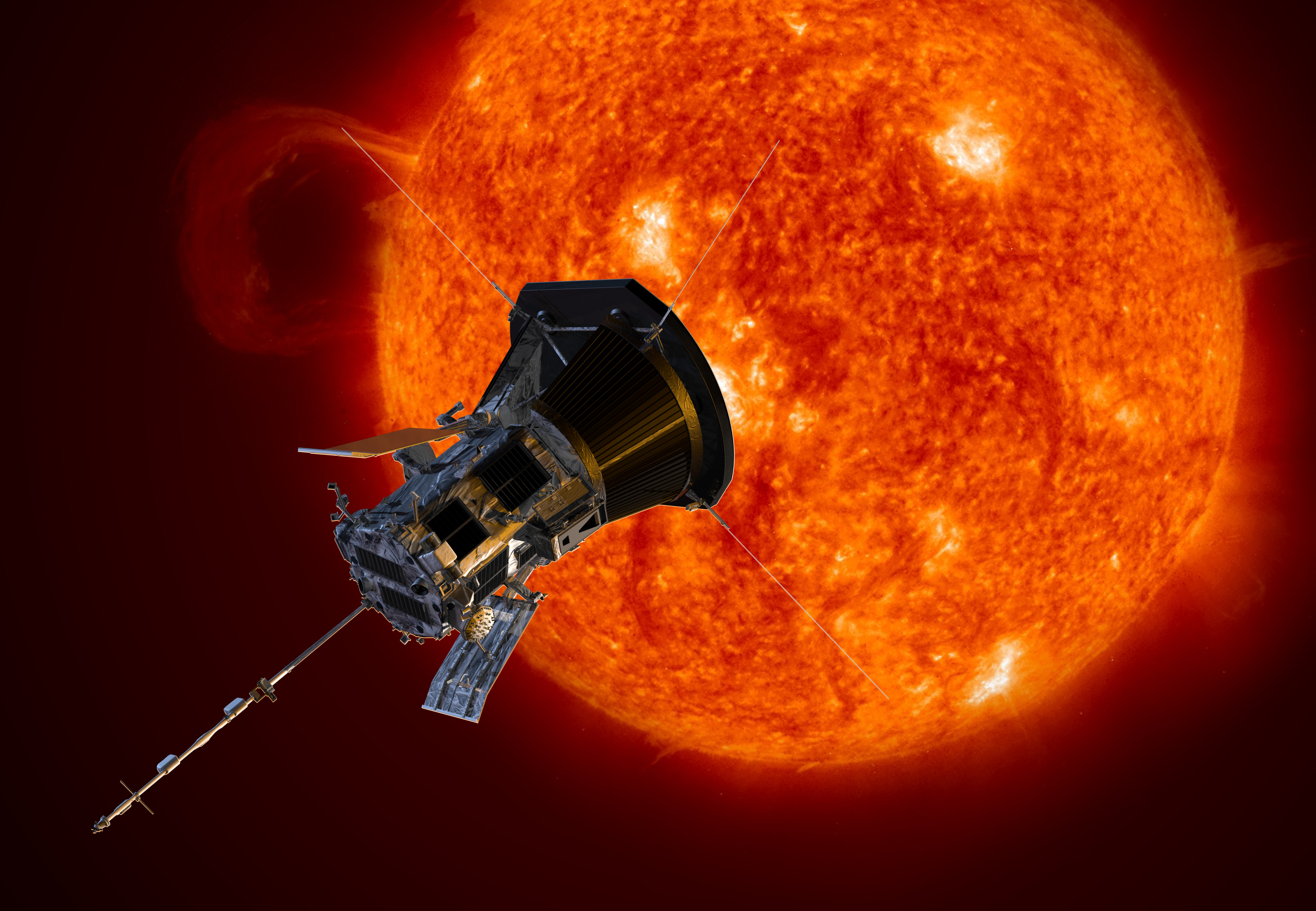 An artist rendition of NASA's Parker Solar Probe observing the sun. 