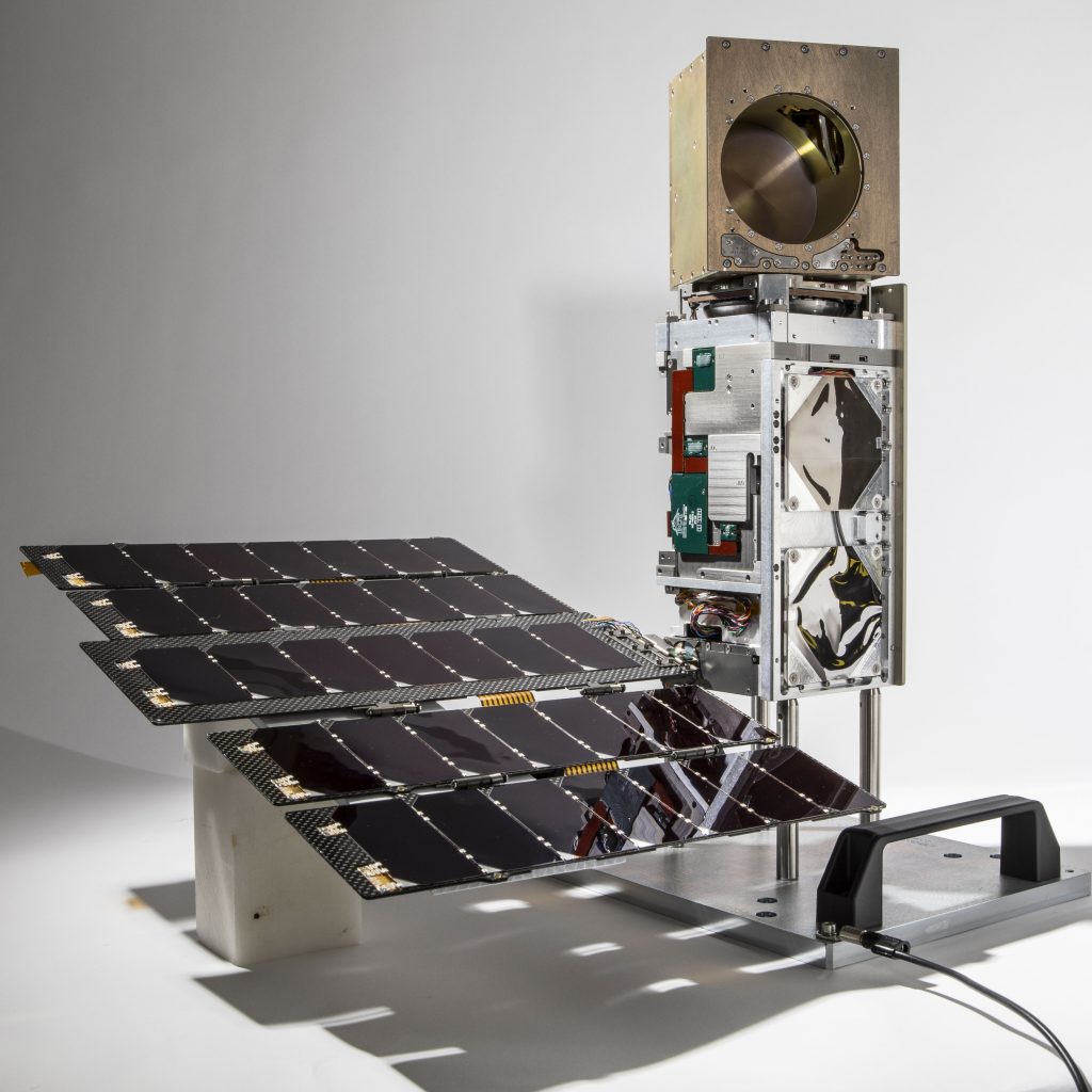 NASA’s TROPICs pathfinder satellite is shown in flight configuration. Rocket Lab is preparing to launch four TROPICS CubeSats from Launch Complex 1 in Mahia, New Zealand for the agency. 