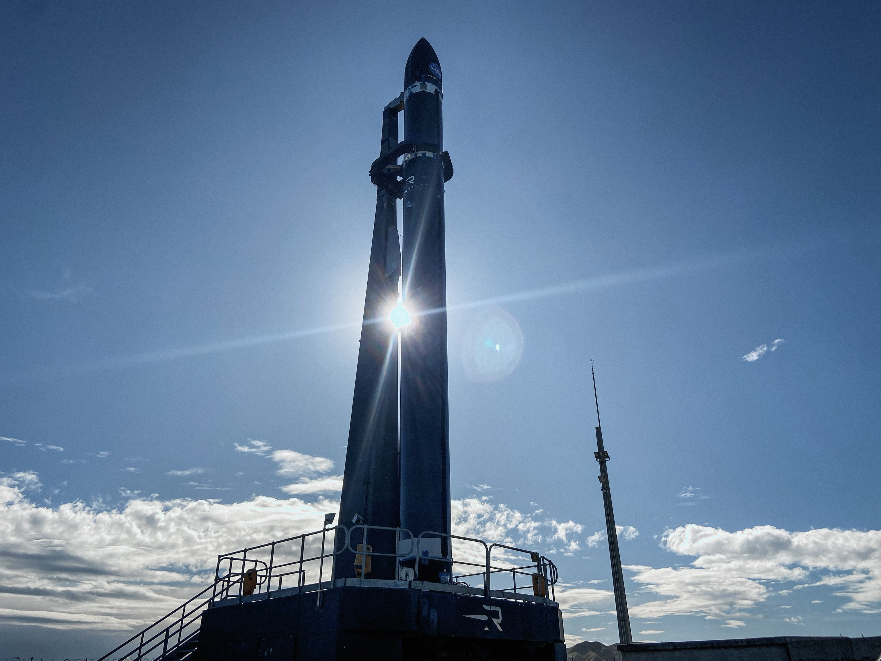 Rocket Lab’s Electron rocket called "PREFIRE and Ice” is vertical on the pad in Mahia, New Zealand ahead of launching the second of two PREFIRE CubeSats for NASA on May 29, 2024.