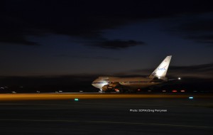 SOFIA taking off from Christchurch International Airport.