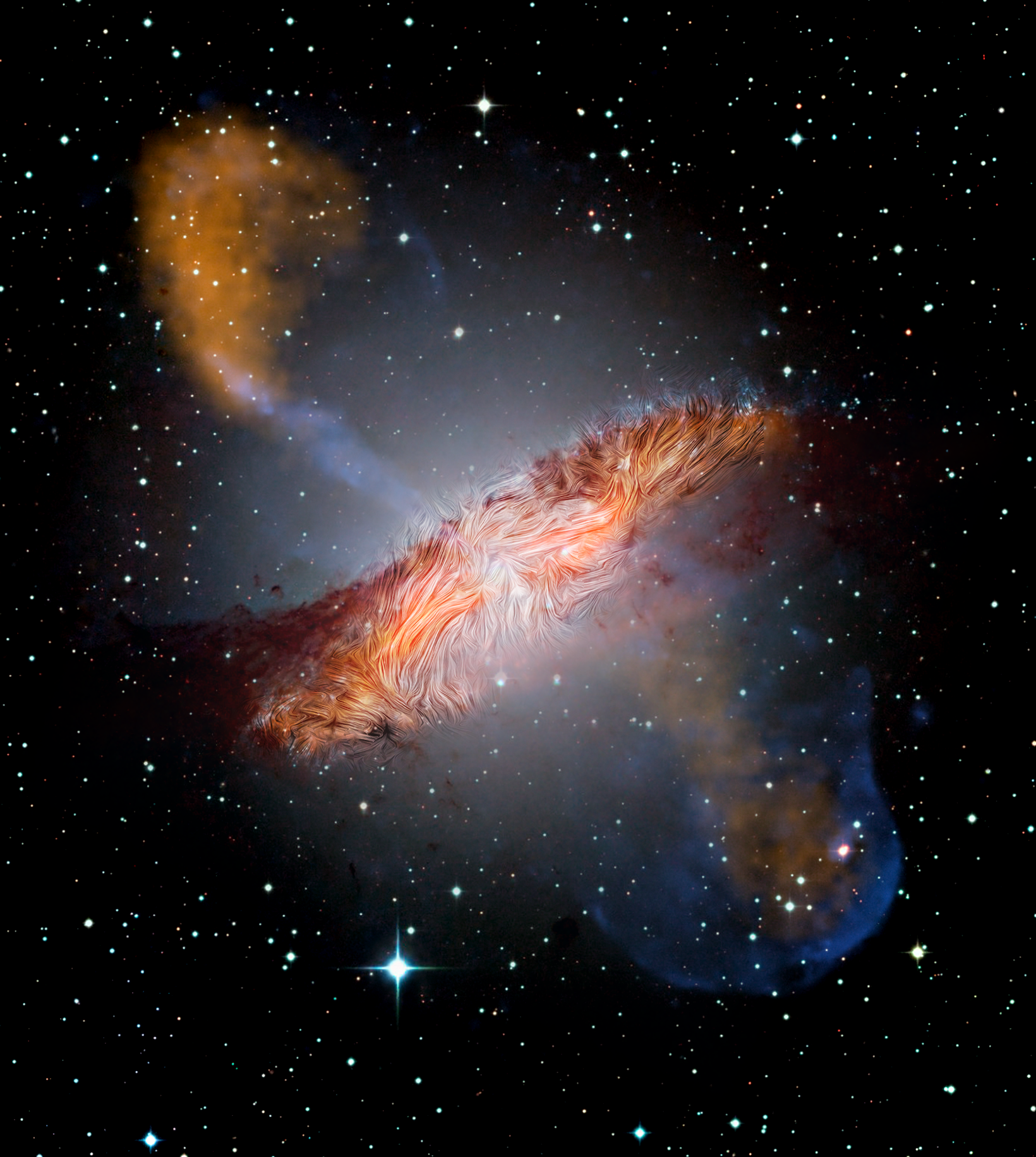 Centaurus A with magnetic streamlines