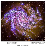 [CII] 158 µm map of the Fireworks Galaxy overlaid on optical multicolor image