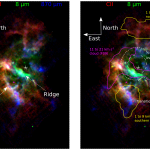 A color image of the emissions in RCW 49 showing the shell, ridge, inner dust ring, and transition boundary.