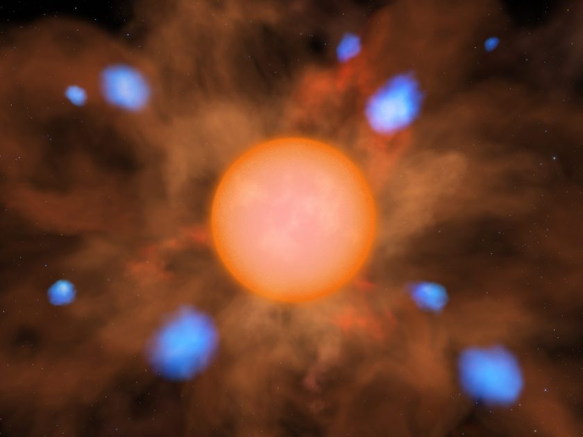 Artist’s impression of outflowing radiation from water masers on a star similar to R Crateris.