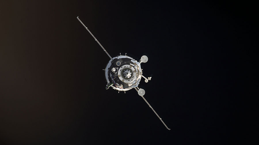 A Soyuz Spacecraft is Seen Docking