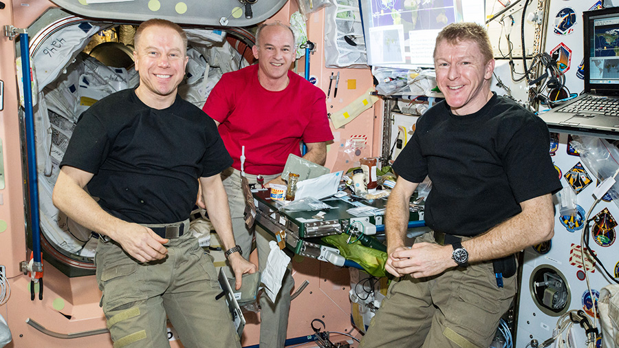 Astronauts Tim Kopra, Jeff Williams and Tim Peake