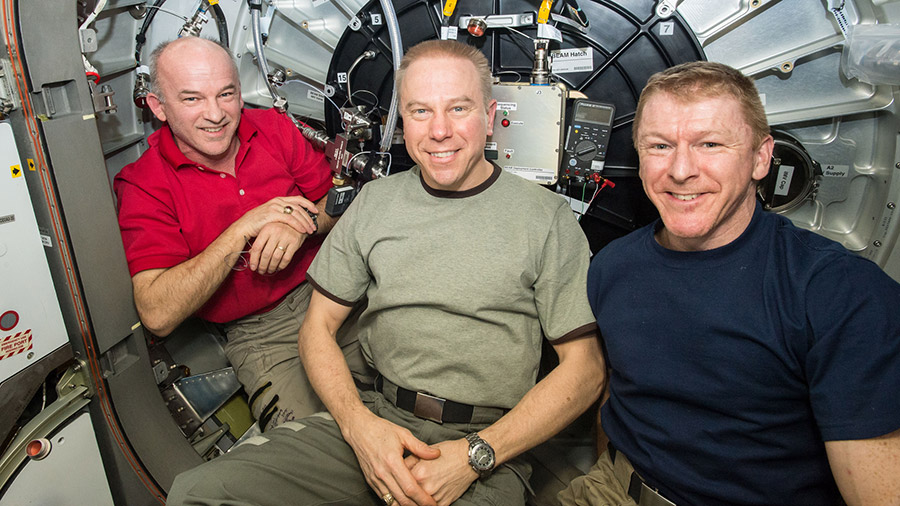 Astronauts Jeff Williams, Timothy Kopra and Timothy Peake