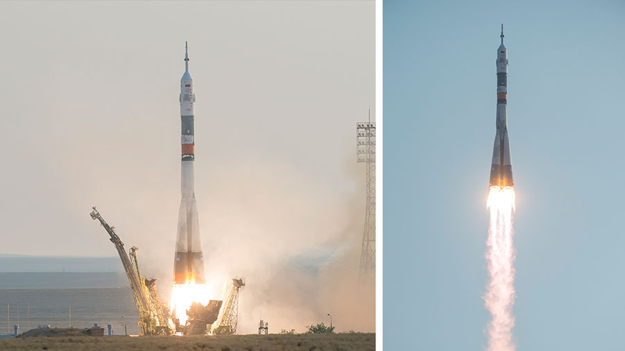 The Soyuz MS-01 spacecraft launches