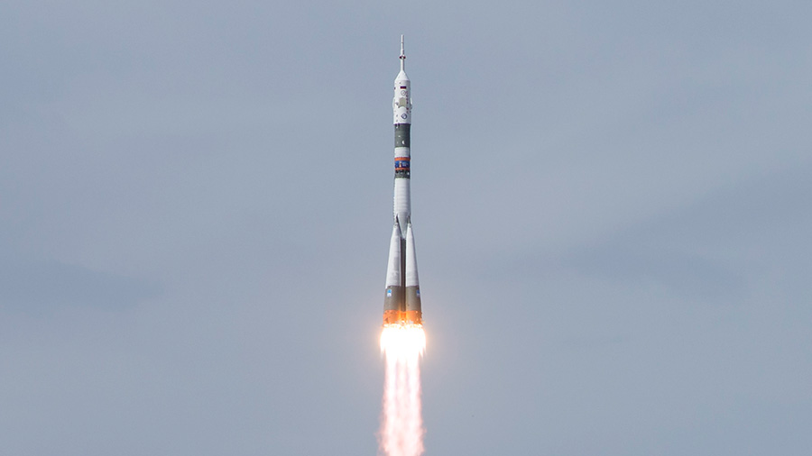 The Soyuz MS-09 rocket  heads to space