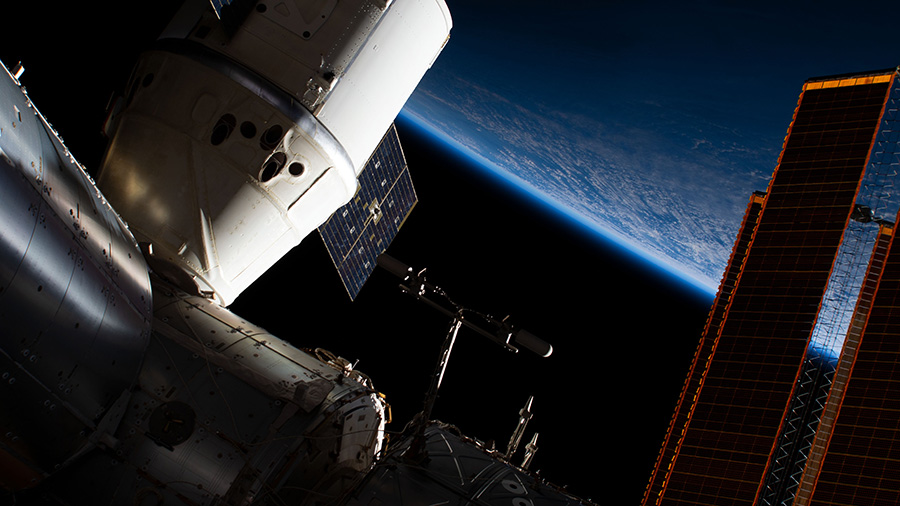 The SpaceX Dragon above Alaska's Aleutian Islands in the Bering Sea