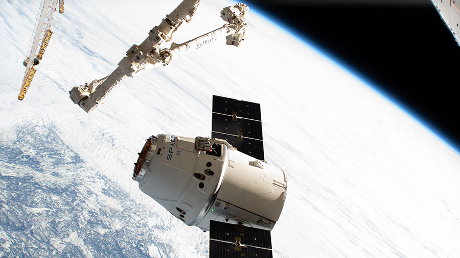 The SpaceX Dragon cargo craft approaches the International Space Station