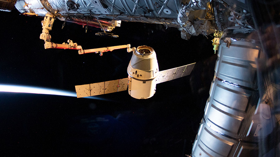 The SpaceX Dragon cargo craft moments before its release