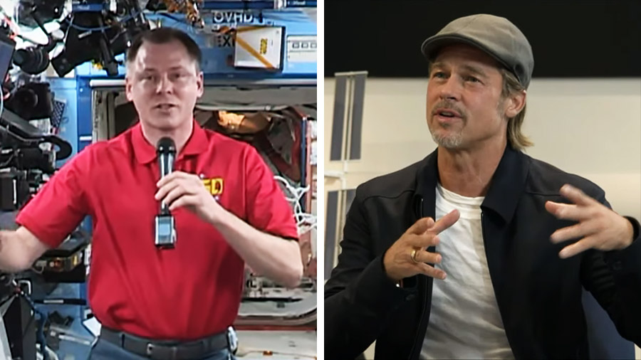 Astronaut Nick Hague and actor Brad Pitt