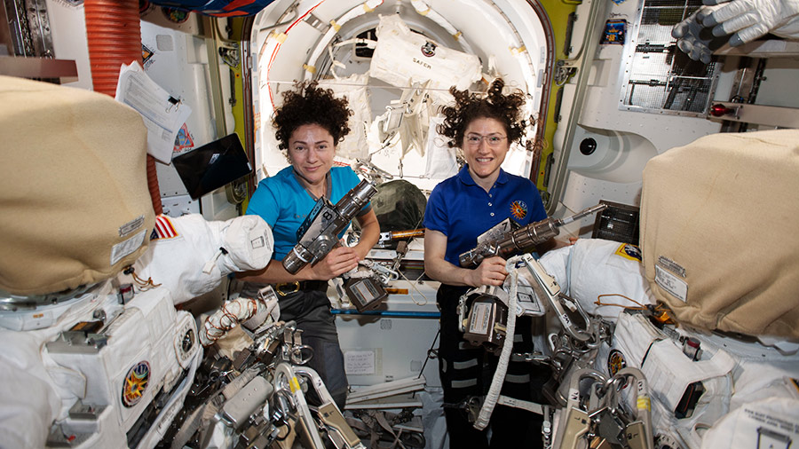 NASA astronauts Jessica Meir (left) and Christina Koch