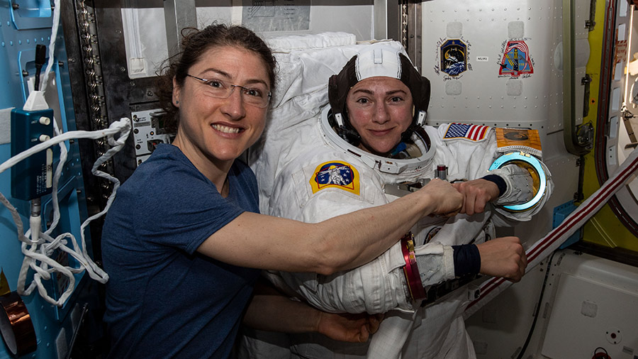 Astronauts Chrstina Koch (left) and Jessica Meir 