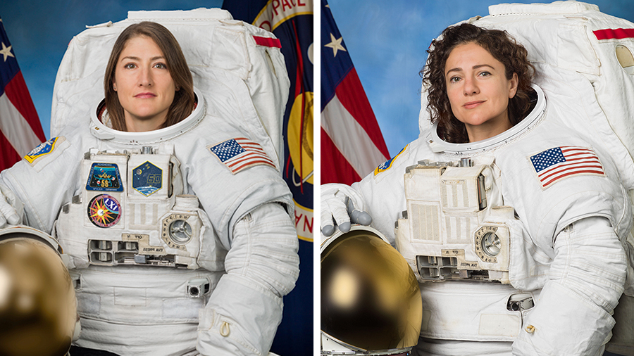 Astronauts Christina Koch (left) and Jessica Meir