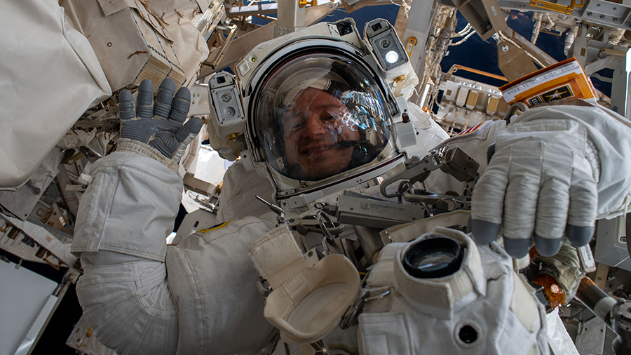 NASA astronaut Andrew Morgan waves