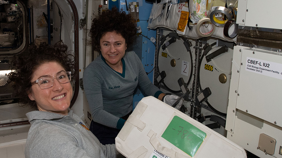 NASA astronauts (from left) Christina Koch and Jessica Meir