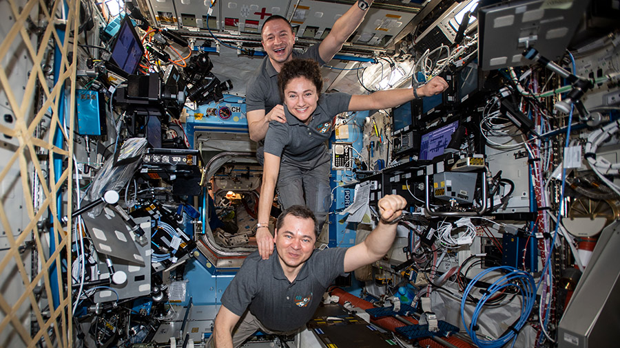 The Expedition 62 crew poses for a playful portrait