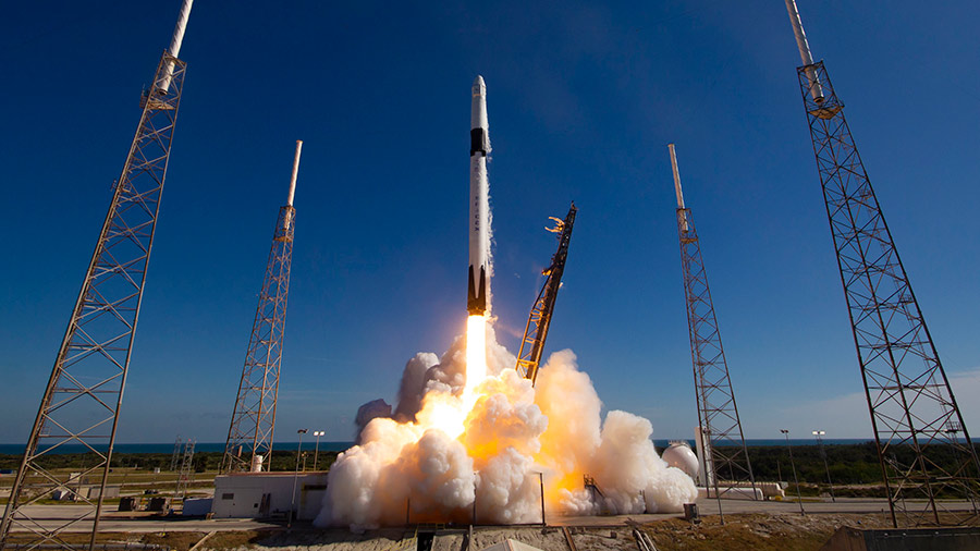 The SpaceX Dragon resupply ship launches