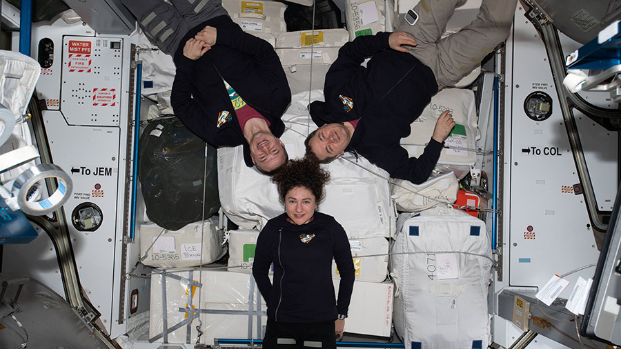 NASA astronauts Jessica Meir and Andrew Morgan and Roscosmos cosmonaut Oleg Skripochka