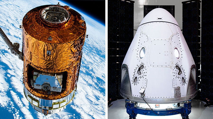 Japan's HTV-8 cargo craft and the SpaceX Crew Dragon vehicle