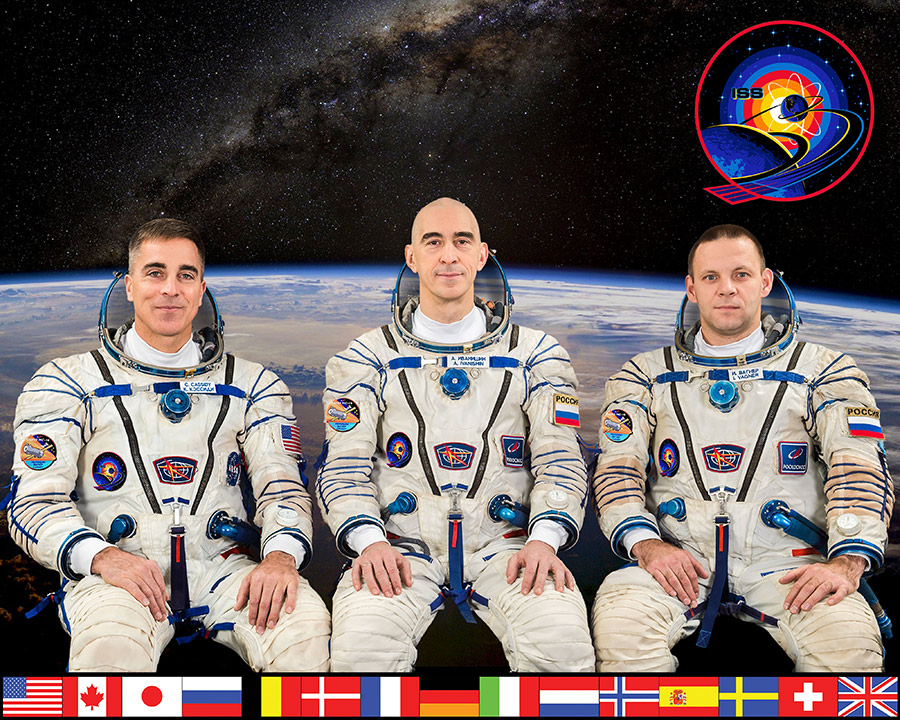 The three-member Expedition 63 crew aboard the International Space Station