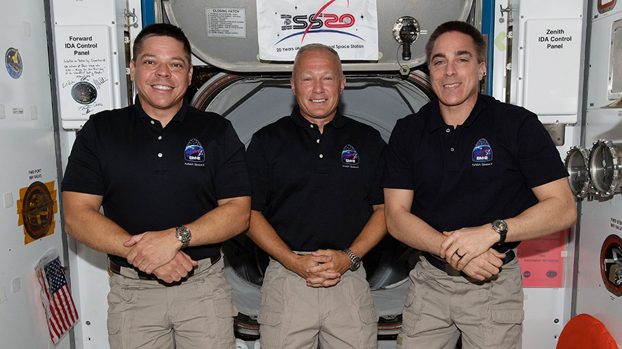 NASA astronauts (from left) Bob Behnken, Doug Hurley and Chris Cassidy are the U.S. members of the Expedition 63 crew.