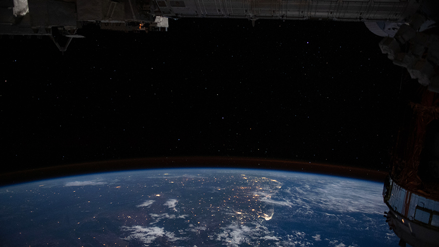 This starry nighttime shot of Rio de Janeiro and surrounding cities on the Brazilian coast was taken as the International Space Station orbited above São Paolo heading northeast above the South American continent before going over the Atlantic Ocean.