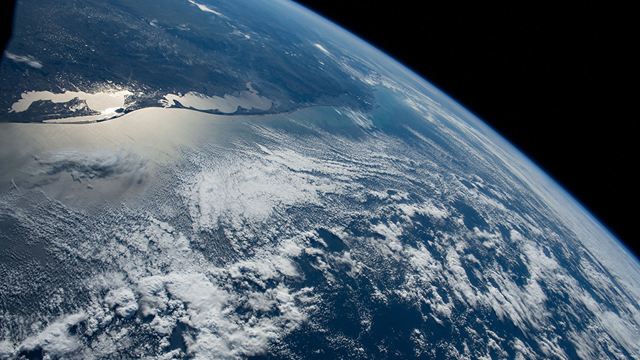 The southern tip of Brazil (upper left) bordering Uruguay was pictured as the International Space Station orbited off the Atlantic coast of South America.