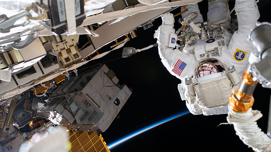 NASA astronaut Chris Cassidy works during a six-hour spacewalk