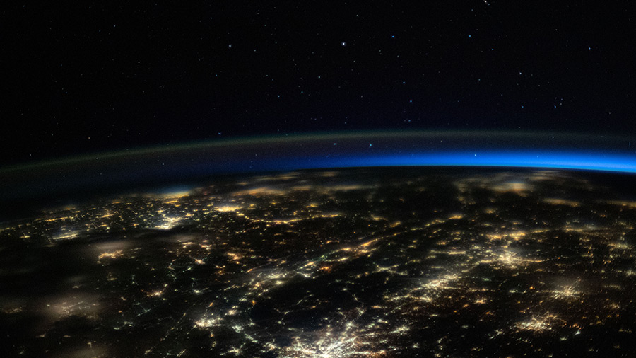 The night lights of the southeastern U.S. are pictured as the International Space Station orbited over the Gulf of Mexico.