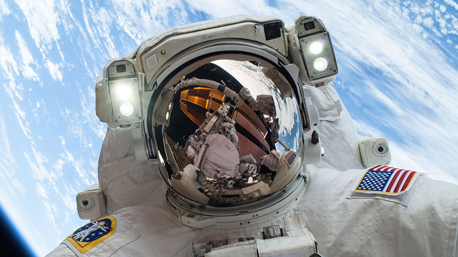 NASA astronaut Mike Hopkins is pictured during a spacewalk in December of 2013 when he was a flight engineer during Expedition 38.