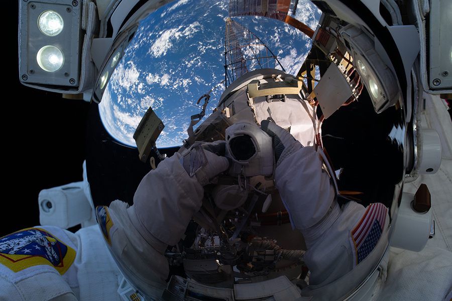 NASA astronaut Michael Hopkins takes an out-of-this-world "space-selfie" during Monday's spacewalk.