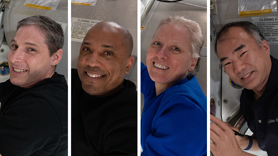 From left, are the SpaceX Crew-1 astronauts Michael Hopkins, Victor Glover, Shannon Walker and Soichi Noguchi.