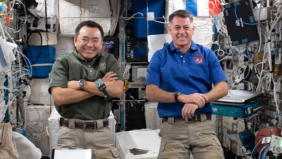 Expedition 65 astronauts (from left) Akihiko Hoshide and Shane Kimbrough talked to elementary school students from New York City on June 9.