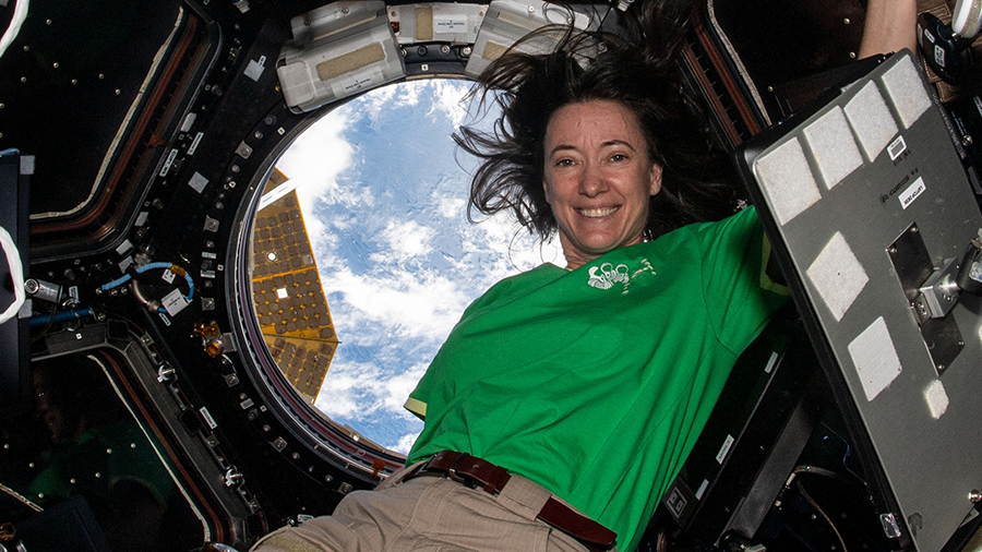 Astronaut Megan McArthur takes a midday break inside the cupola, the International Space Station's "window to the world."