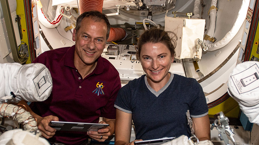 Spacewalkers Thomas Marshburn and Kayla Barron will spend about six-and-a-half hours replacing a faulty antenna system.