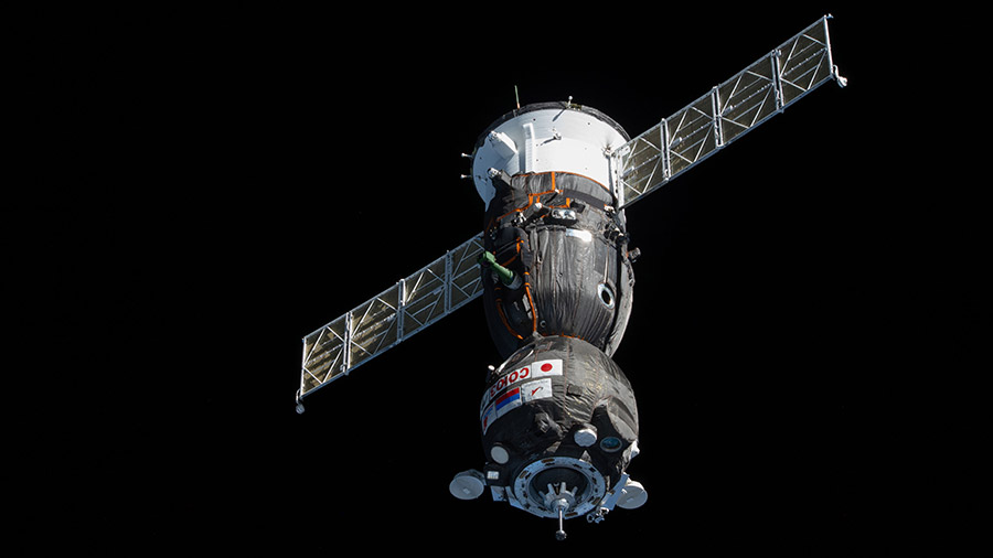 The Soyuz MS-20 crew ship, carrying cosmonaut Alexander Misurkin and spaceflight participants Yusaku Maezawa and Yozo Hirano, approaches the space station.