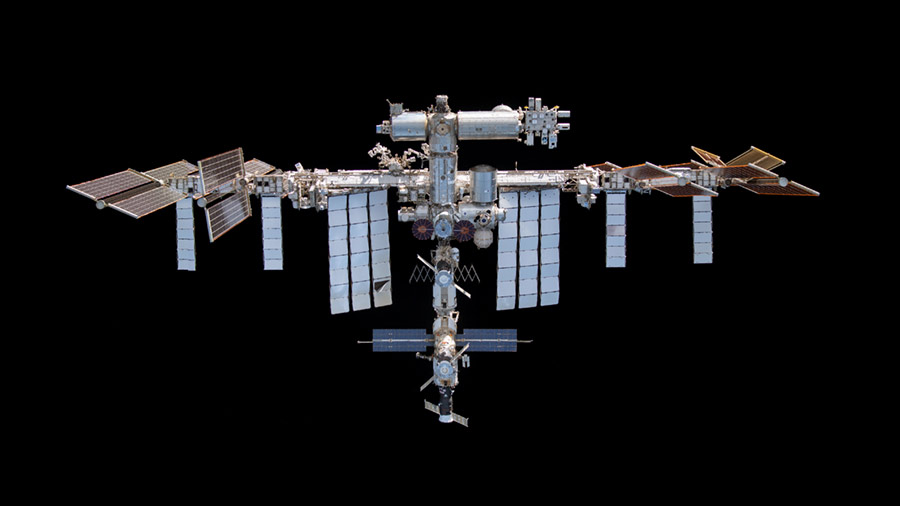 The space station is pictured from the SpaceX Crew Dragon Endeavour during its departure and fly around on Nov. 8, 2021.