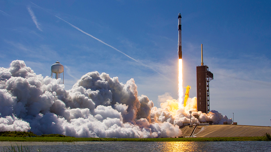 The SpaceX Falcon 9 rocket carrying the company's Crew Dragon spacecraft is launched on the Ax-1 mission to the space station. Photo Credit: SpaceX