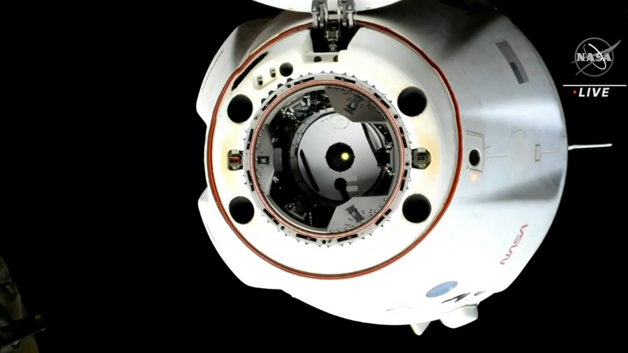 The SpaceX Dragon Endurance spacecraft is seen just after undocking from the forward port of the International Space Station’s Harmony module at 1:20 a.m.