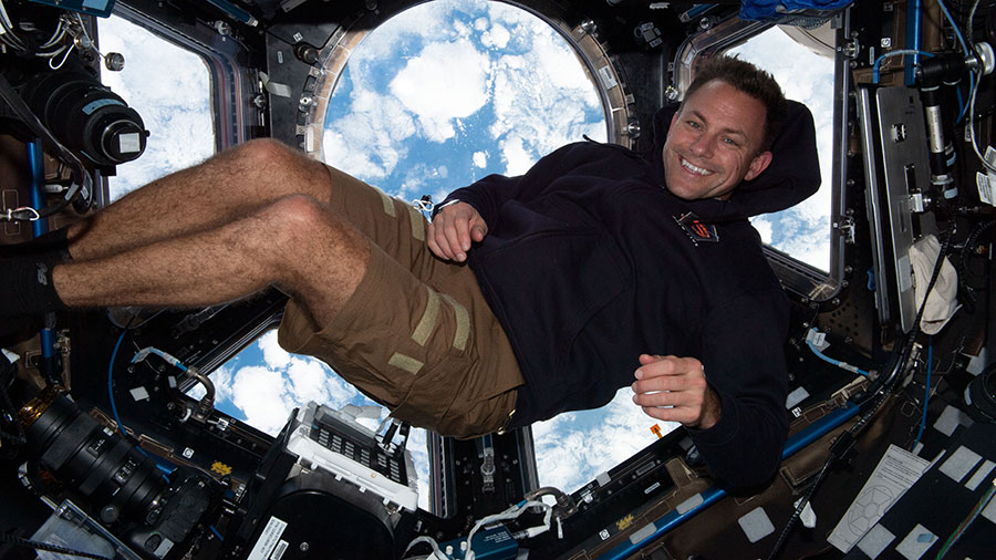 Astronaut Josh Cassada is pictured inside the cupola, the space station's 