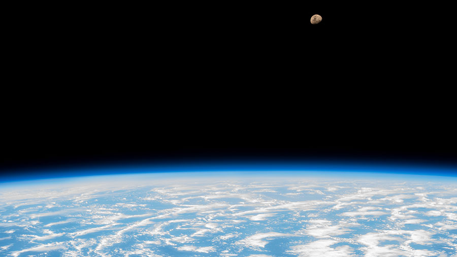 The waxing gibbous Moon is pictured from the space station as it orbited above the Indian Ocean southwest of Australia's island state of Tasmania.